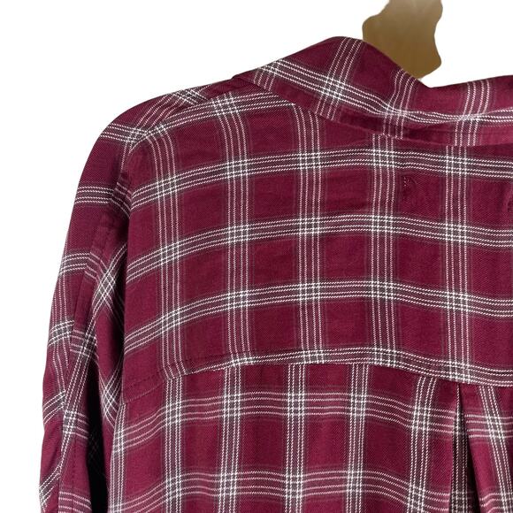 Lou & Grey for LOFT Plaid Long Sleeve Faux Wrap Top Dark Red Size S - Picture 7 of 9